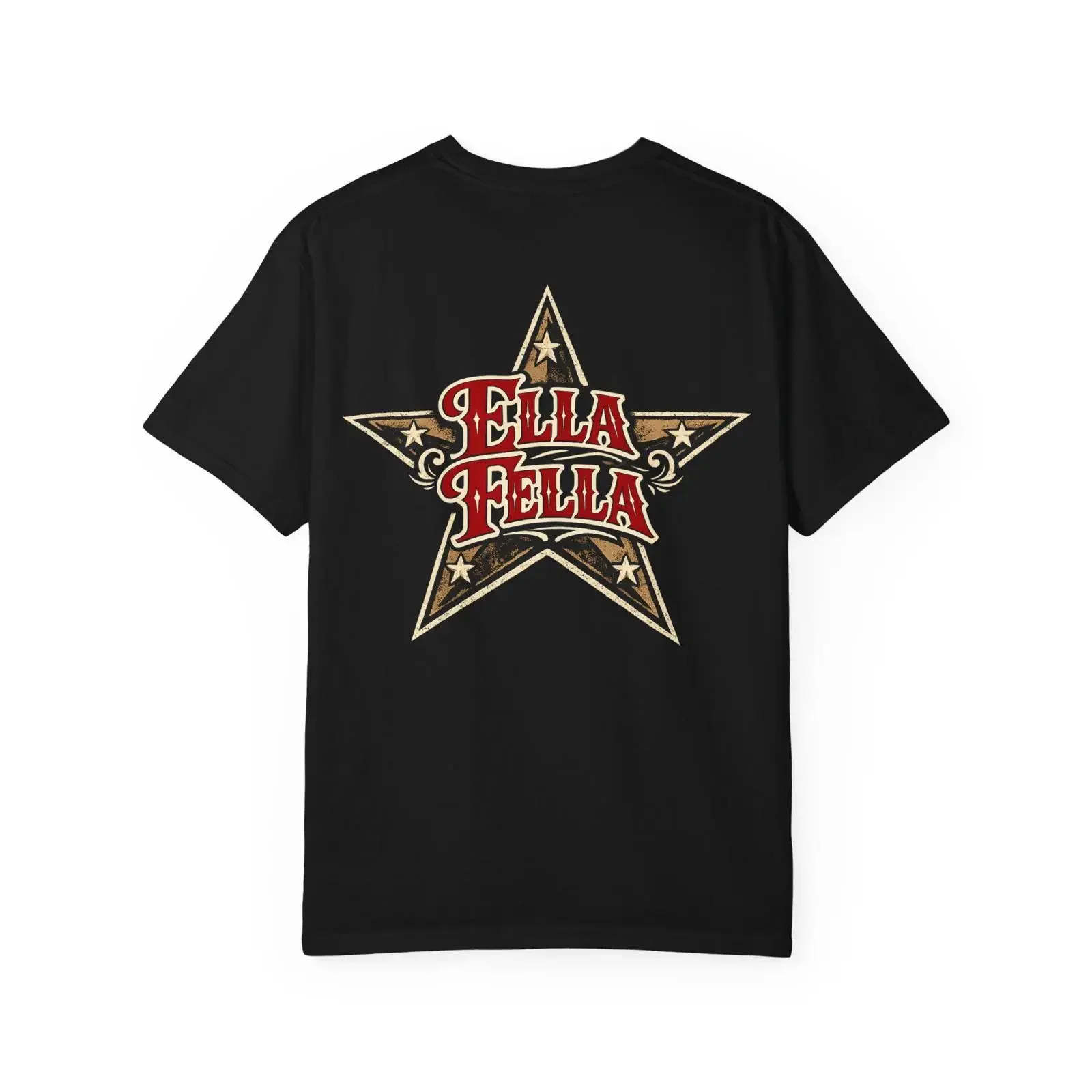 Ella Fella star logo T Shirt retro western typography vintage Washed Versatile Slightly Casual Soft Unisex Breathable