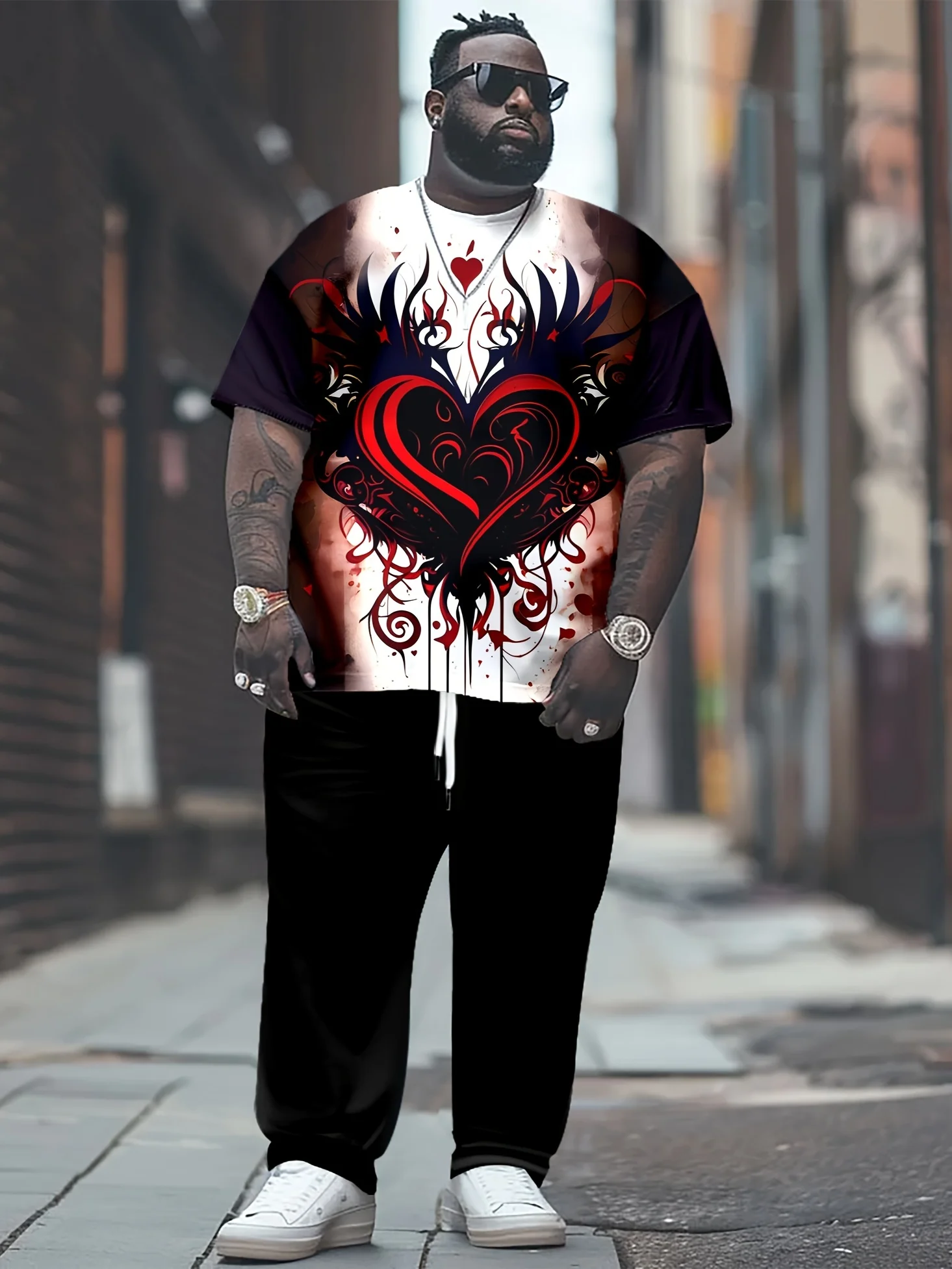 

Trendy Love Pattern for Men Summer Fashion Streetwear Hip Hop 3D Printed T-shirts Cool Oversized Breathable O Neck T Shirt Set