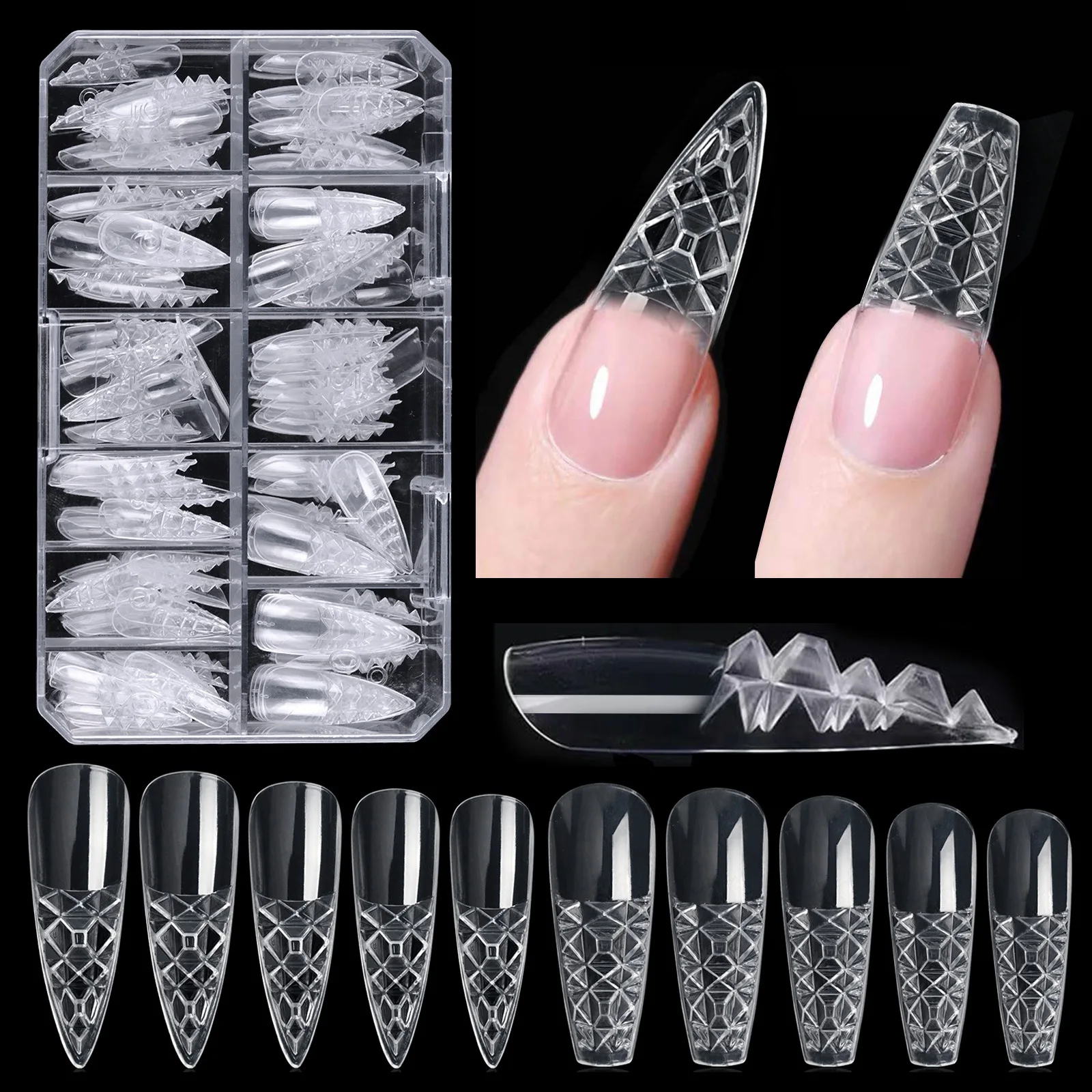 120 teile/schachtel falsche Nagels pitzen transparente trapezförmige lange Spitze Beule 3d Kristall Acryl Gel kristall klare Stiletto Sarg Nagels pitzen