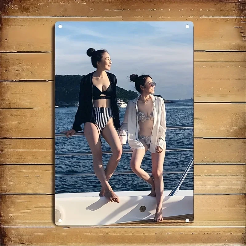 

Metal Wall Art Sign - Nautical Yacht Boat Deck With In Bikini Swimming Pool Summer Beach Party Decoration, Iron Paint Poster For