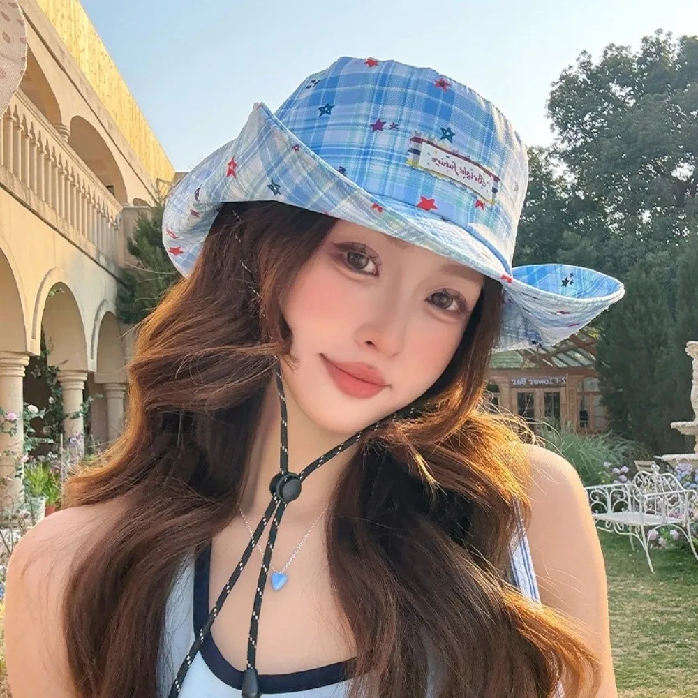 

Fashion Sun-protective Fisherman Cap Big Brim Spring Summer Sun Hat Versatile Check Pattern Fisherman's Hat for Women