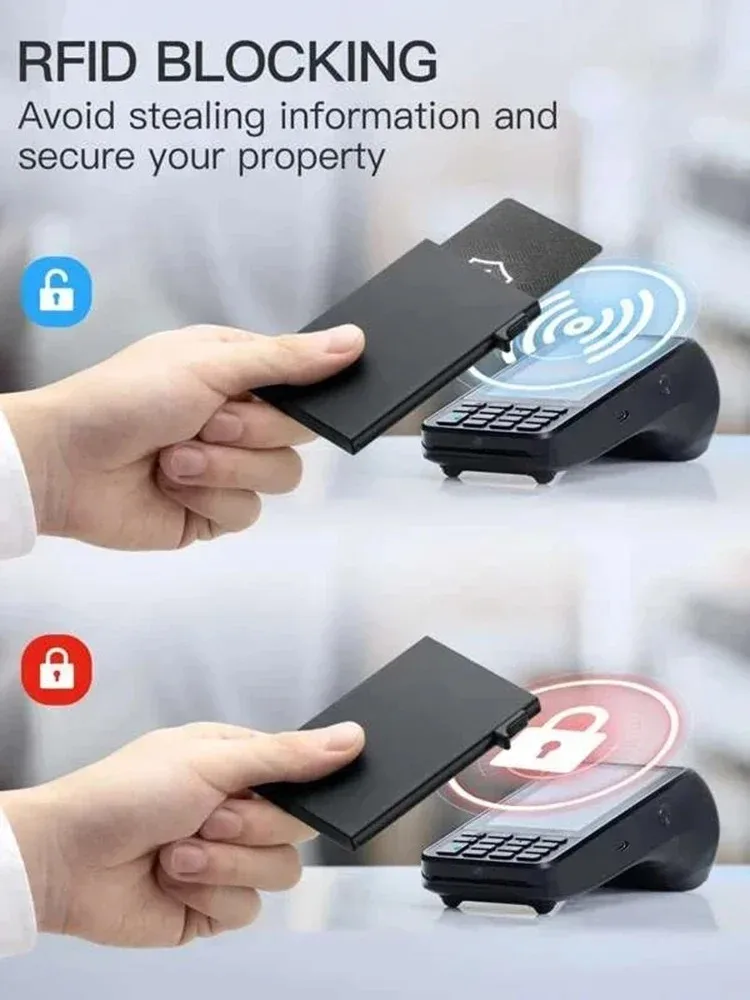 가장 간단한 남성용 팝업 카드 홀더 RFID 차폐 신용 카드 지갑 알루미늄 합금 카드