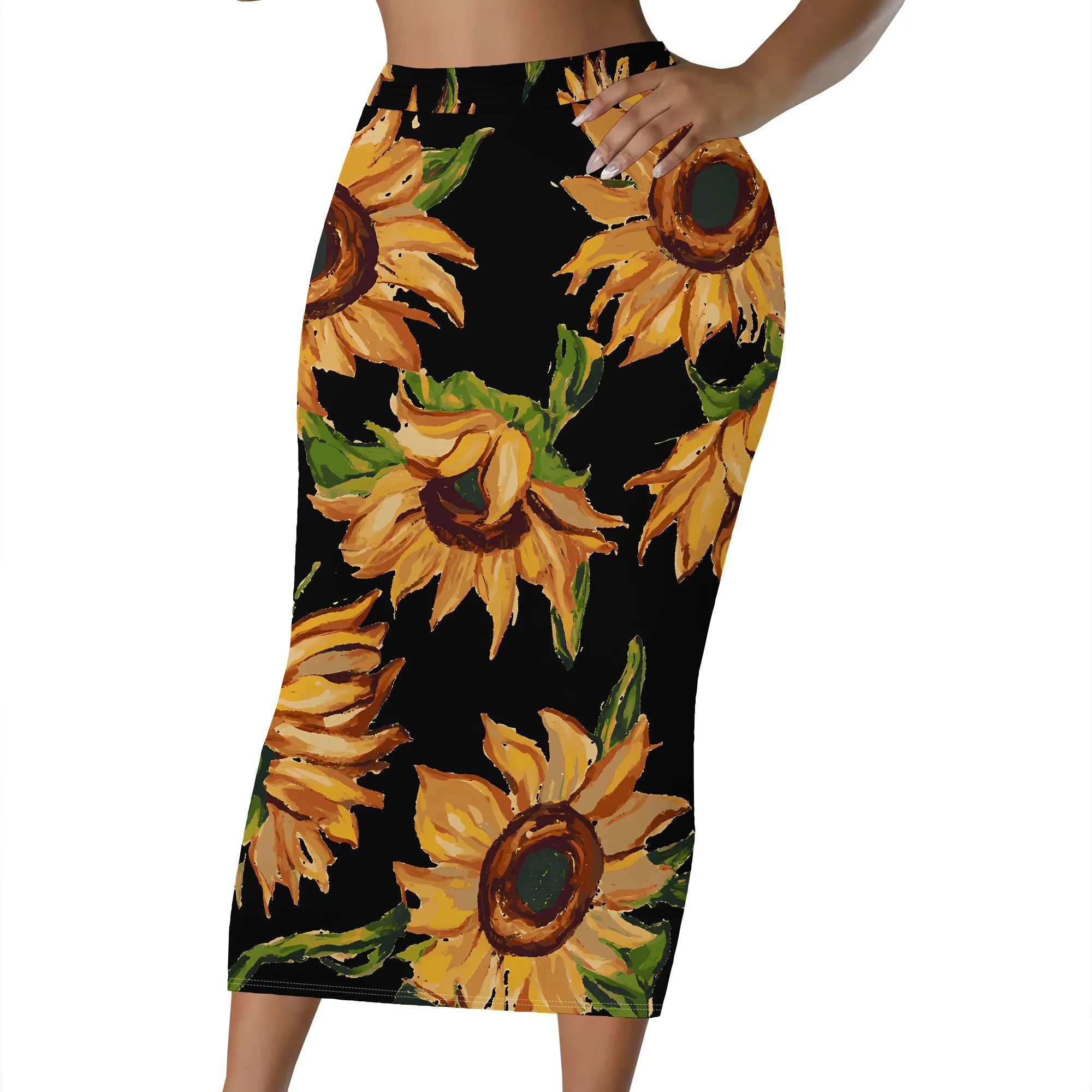 Blumendruck-Midirock, Rosa Blumen-Bleistiftrock, Blauer Botanischer Bodycon-Rock für Damen Büro- und Partykleidung, S-2XL – Detail 8
