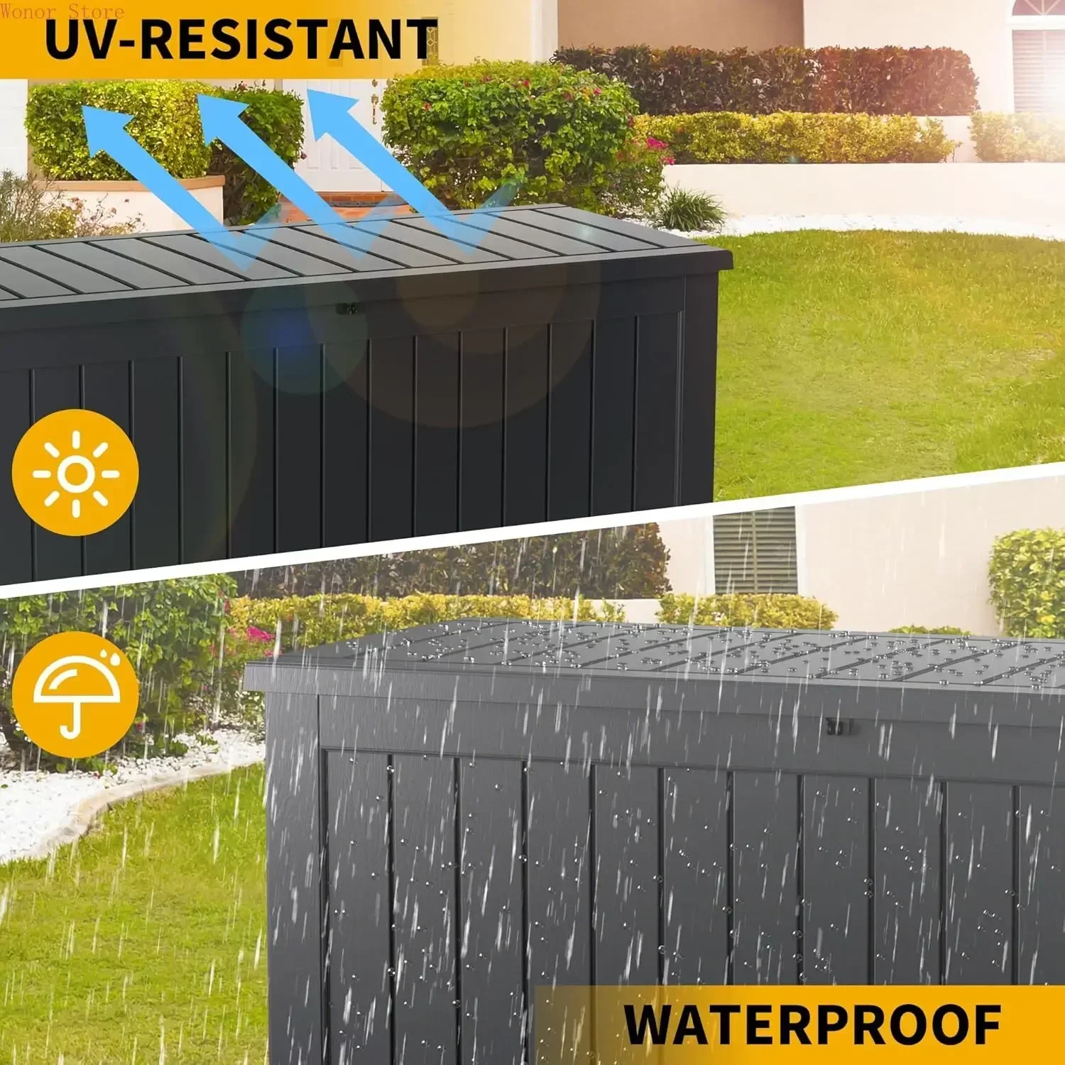 

150 Gallon Outdoor Storage Box Waterproof Lockable Resin Deck Box Large,Patio Storage Bin for Pool Accessories Cushion Furniture