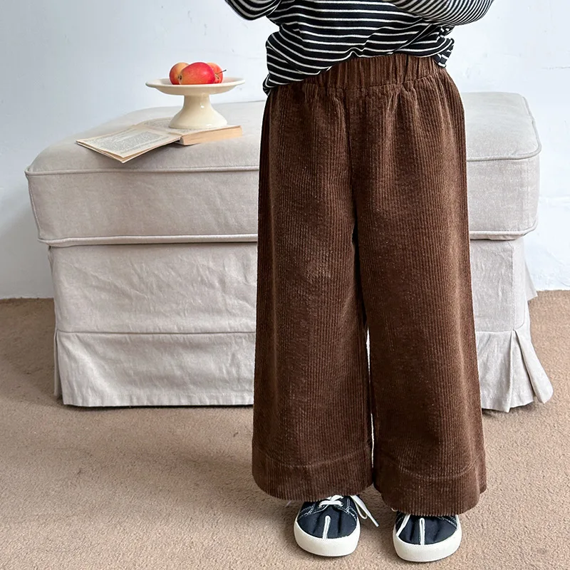 Children Clothes Corduroy Pants New Fashionable Boys and Girls Korean Style Solid Color Fashionable Kid Warm Straight Pants