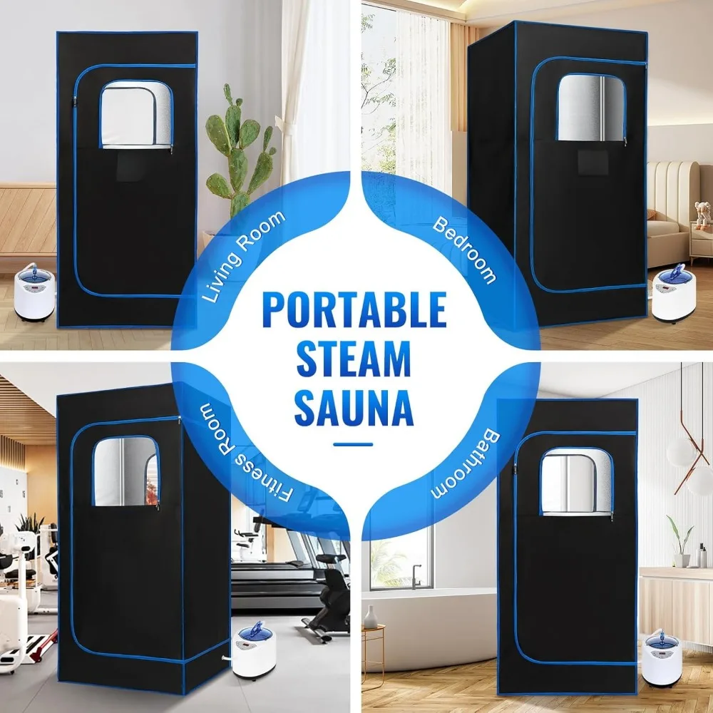 Sauna à Vapeur Portable pour la Maison, Boîte de Tente avec Cuiseur Vapeur de 2,6 L, Chaise Pliante avec Télécommande, 9 Recyclages