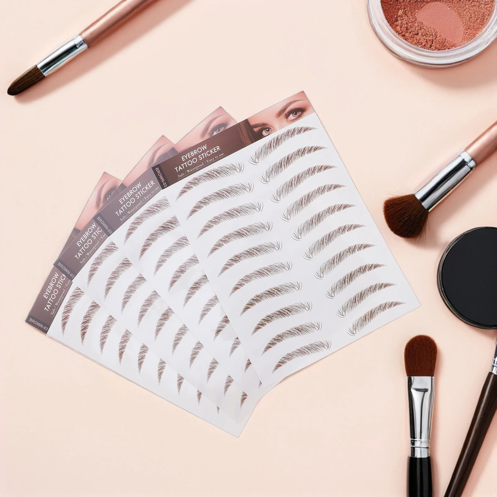 

4pcs 6D Hair-Like Stencils Waterproof Reusable Water Transfer Stickers For Straight Shapes Eyebrow Tool Artificial