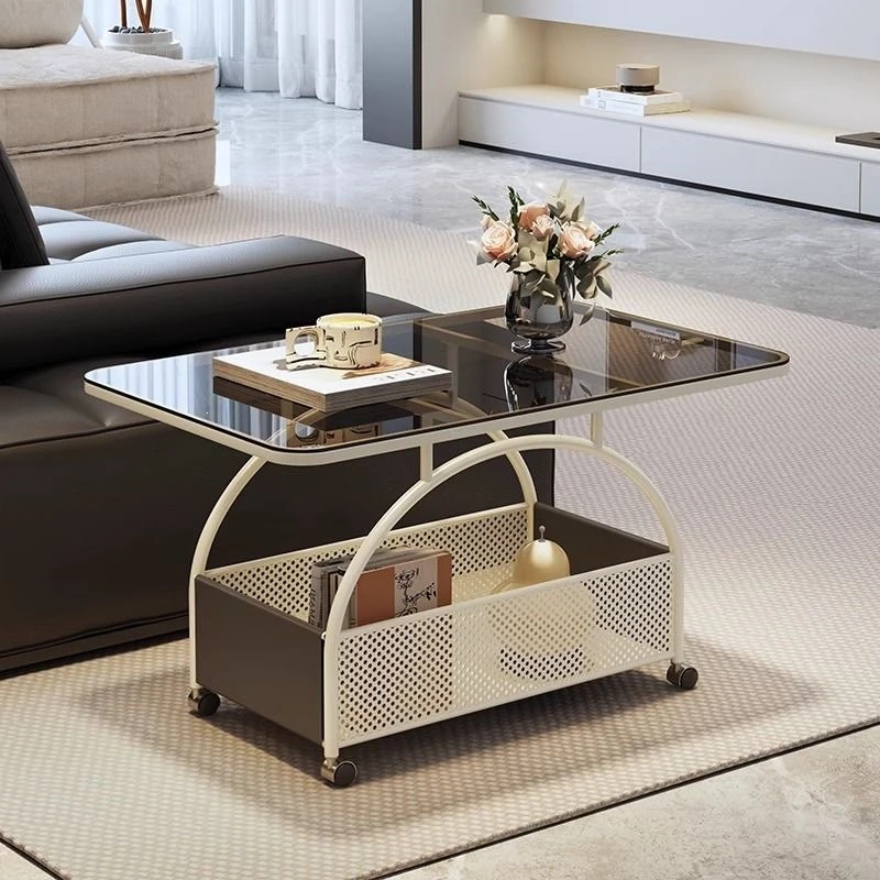 Light luxury movable coffee table small table living room sofa side trolley storage