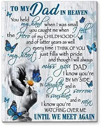 To My Dad In Heaven Bereavement Wall Art Poster Metal Sign 8x12 inches