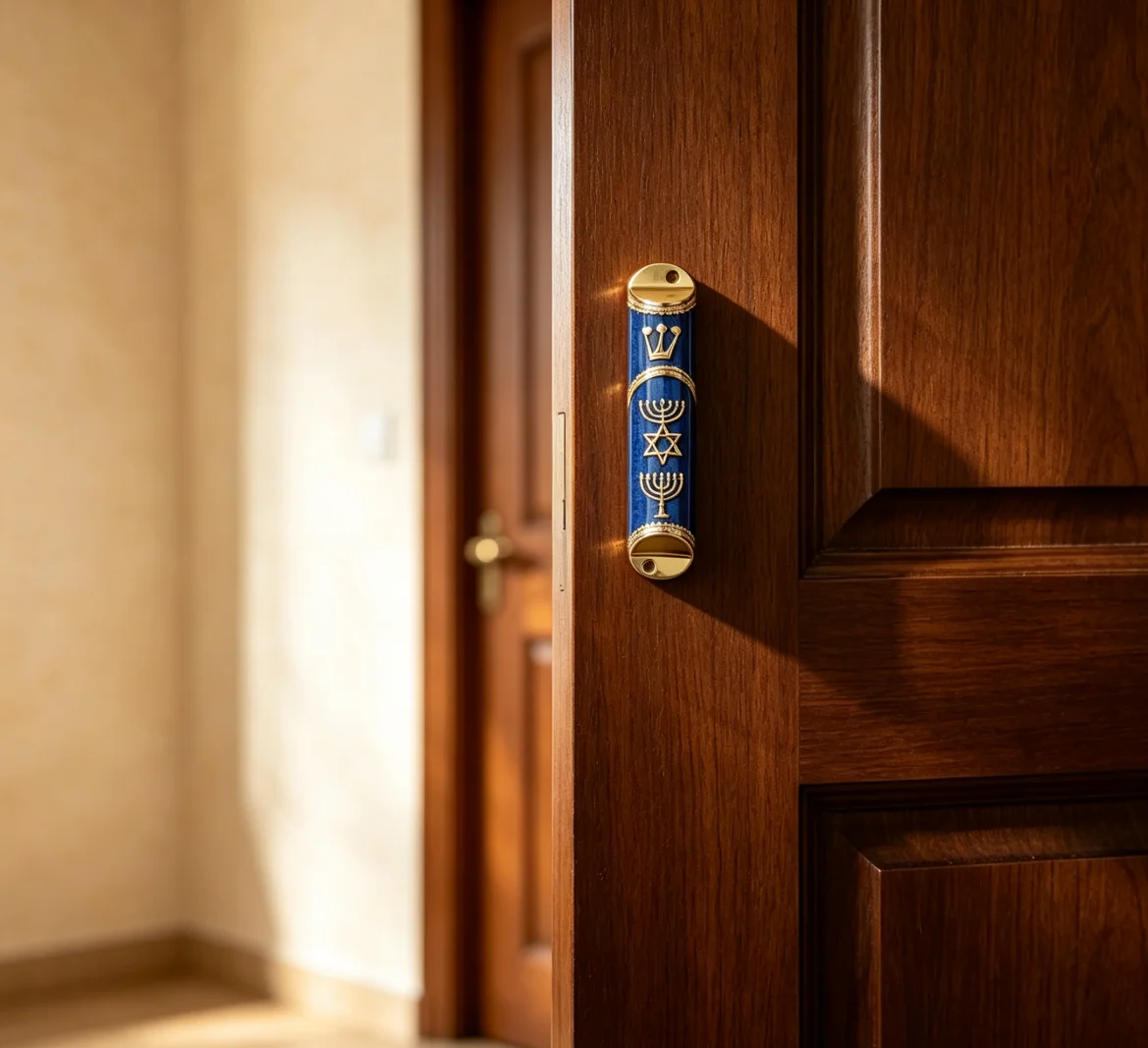 Metal Doorpost Mezuzah Golden Crown Design Jerusalem Jewish Blessing Ornament Religious Home