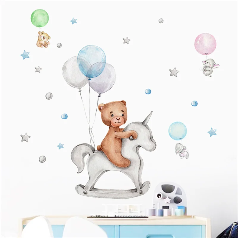 Balloon Unicorn Bear Star Wall Stickers for Kids Rooms Girls Baby Room Bedroom Decor room decor pegatinas de pared