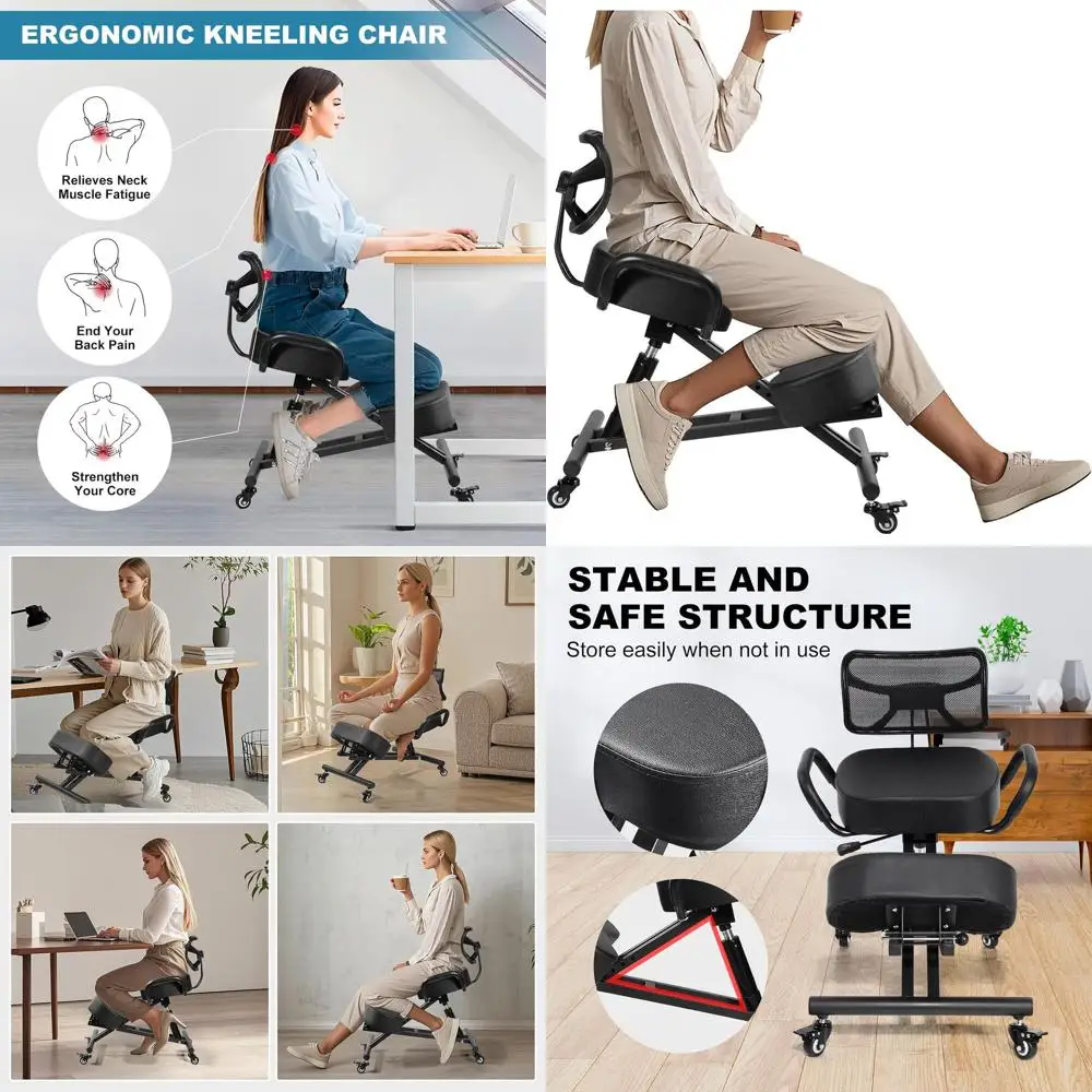 

Эргономичное кресло для работы на коленях с поддержкой спины и поясницы, регулируемое на колесиках, с толстой подушкой для улучшения осанки и снижения нагрузки на спину