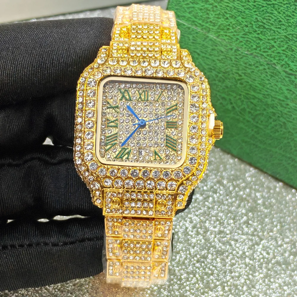 Color Dial Hot Selliing Exquisite Compact 36mm Diamond Quartz Watch for Women Luxury Square Hip Hop Ice Out Jewelry Ladies Clock