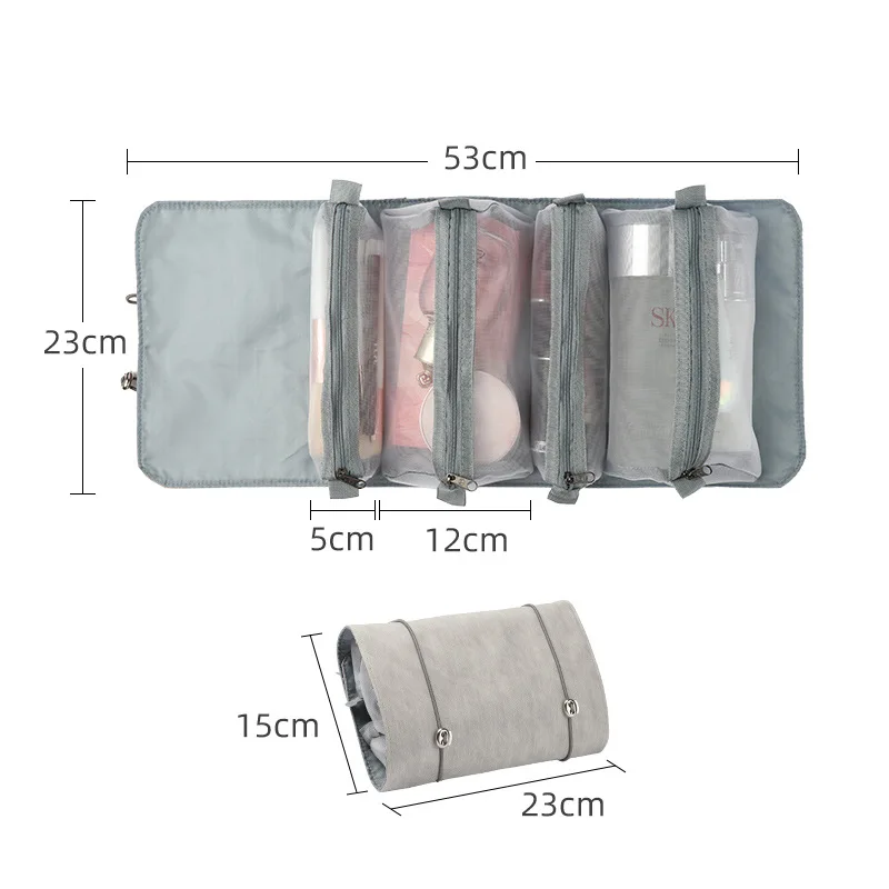 Embroidered Detachable Portable Makeup Bag, 4-in-1 PU Waterproof Folding Cosmetic Storage Bag，Name Customized toiletries bag