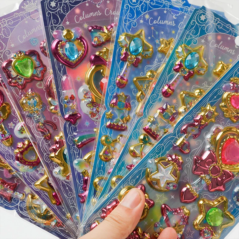 12styles Colorful Sparkling Gemstone 3D Stickers Cute DIY Puffy Stickers Journal Stationery Decoration Stickers Holiday Gifts