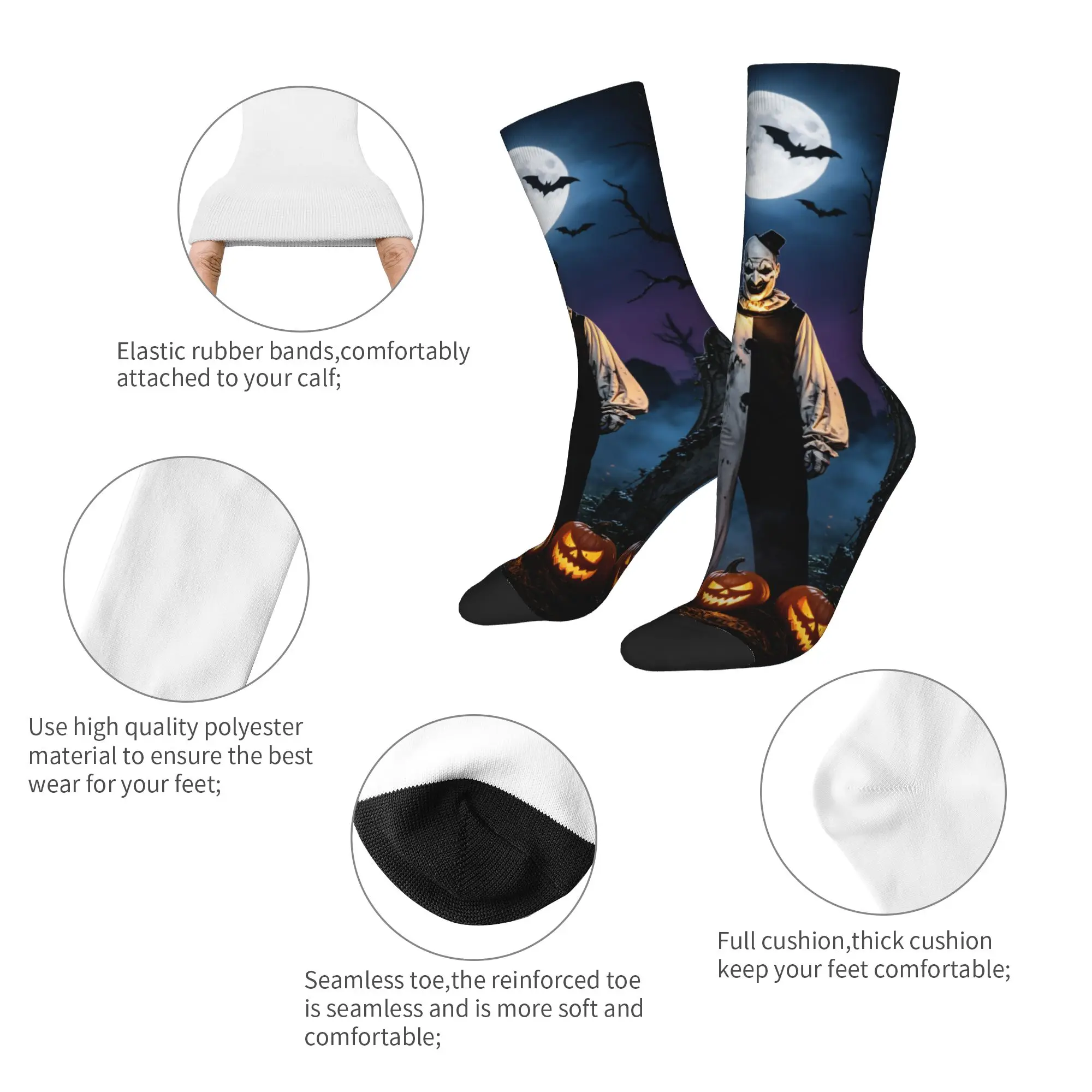 Hip-hop Terrifier Halloween Pumpkin Basketball Socks Horror Movie Polyester Middle Tube Socks for Women Men Non-slip