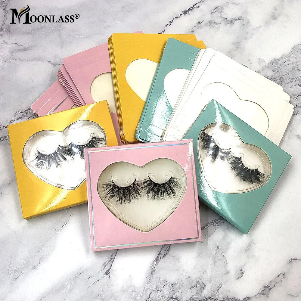 10/20/30 Pcs Heart Shaped Paper Lash Boxes Packaging False Eyelashes Square Case With Tray Mink Lashes Packaging Box Makeup Tool