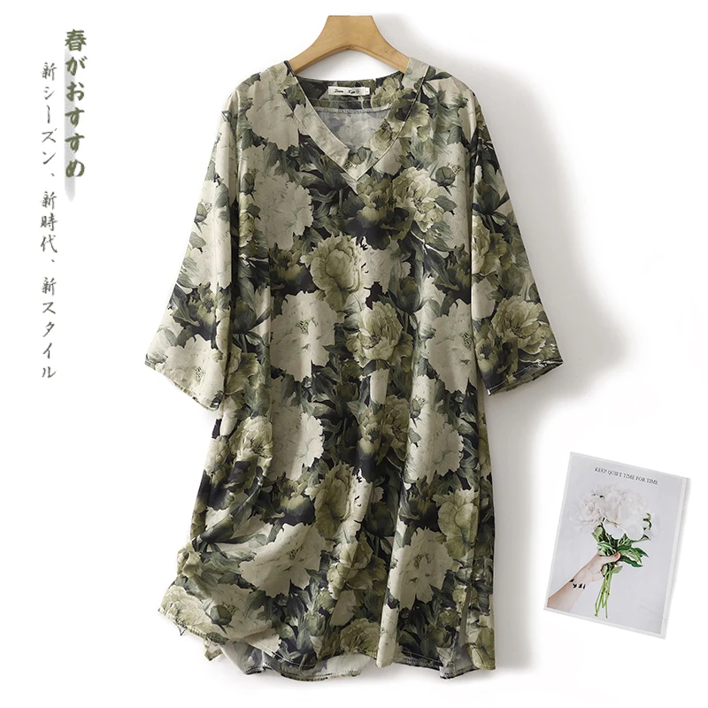 

Women Summer New Ramie Printing Retro Casual Shirt Loose V-neck Long Shirt Blouse Women Tops Camisas De Mujer