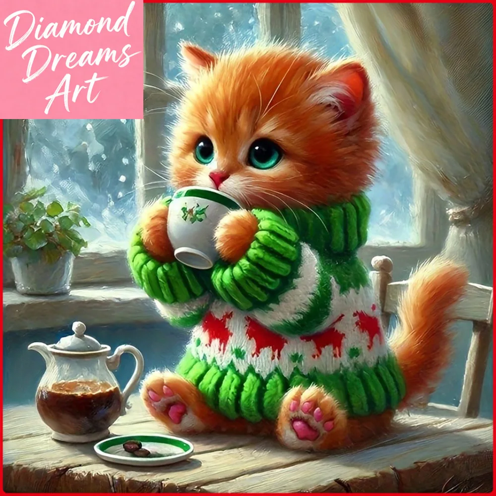 

Безрамная алмазная мозаика 2025: Новинка! Зимний пейзаж с кошкой. Полный комплект для создания картин из страз.