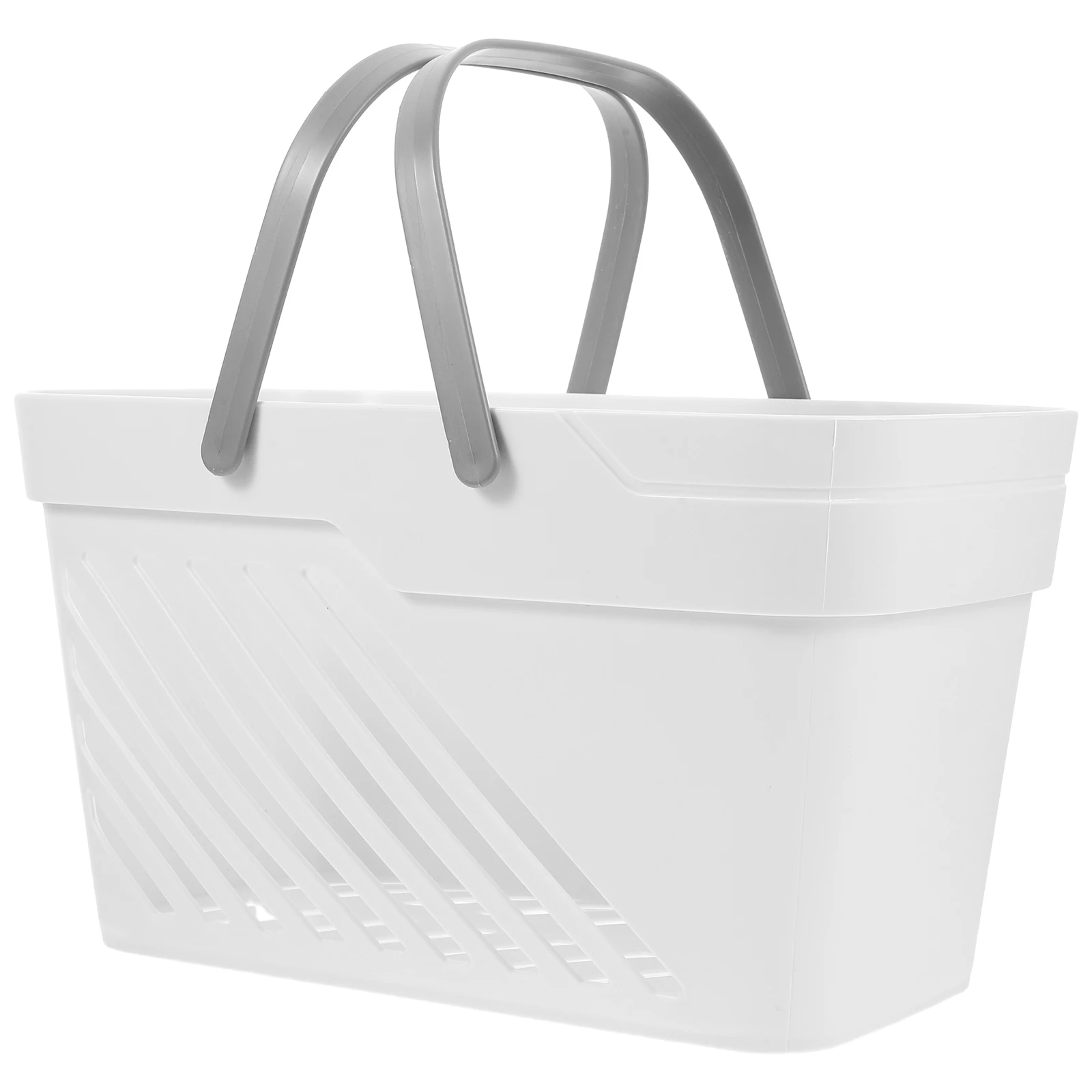 

Plastic Storage Basket Portable Baskets Handbag Bin Handles Shower Bathroom Kitchen Closet Bedroom Gray Large Size PP Material
