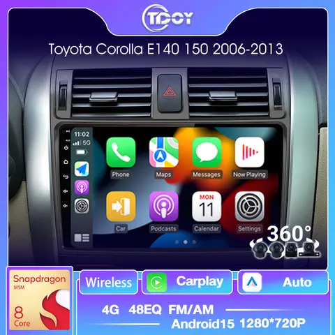 Toyota Corolla E140/150 용 차량용 블루투스 라디오 2006-2013 Carplay 안드로이드 자동 멀티미디어 자동차 GPS 터치 스크린 Autoradio