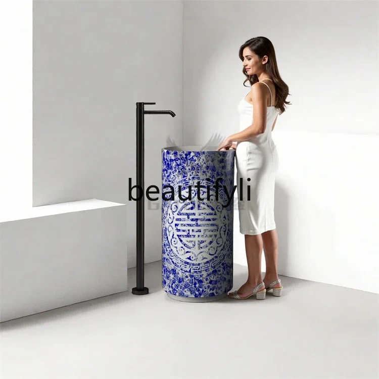 

Round floor wash hand washbasin hotel clubhouse bathroom creative mosaic column basin