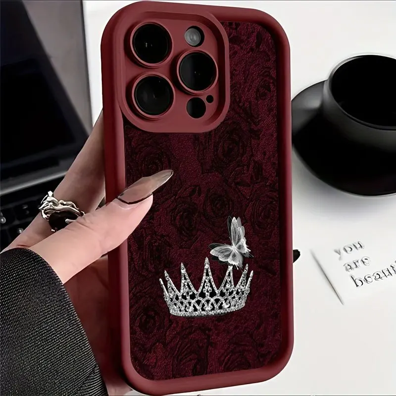 Phone Case Red Rose Silver Crown for iphone 18 pro case phone case For iPhone 18 17 16 Pro Max 15 14 Plus 13 12 11 17 Air Cover