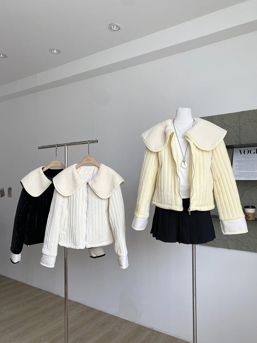 

Winter New Style Korean Version Soft Wind Reducing Age Doll Collar Cotton Jacket Loose Slimming Women's Top Long Sleeve