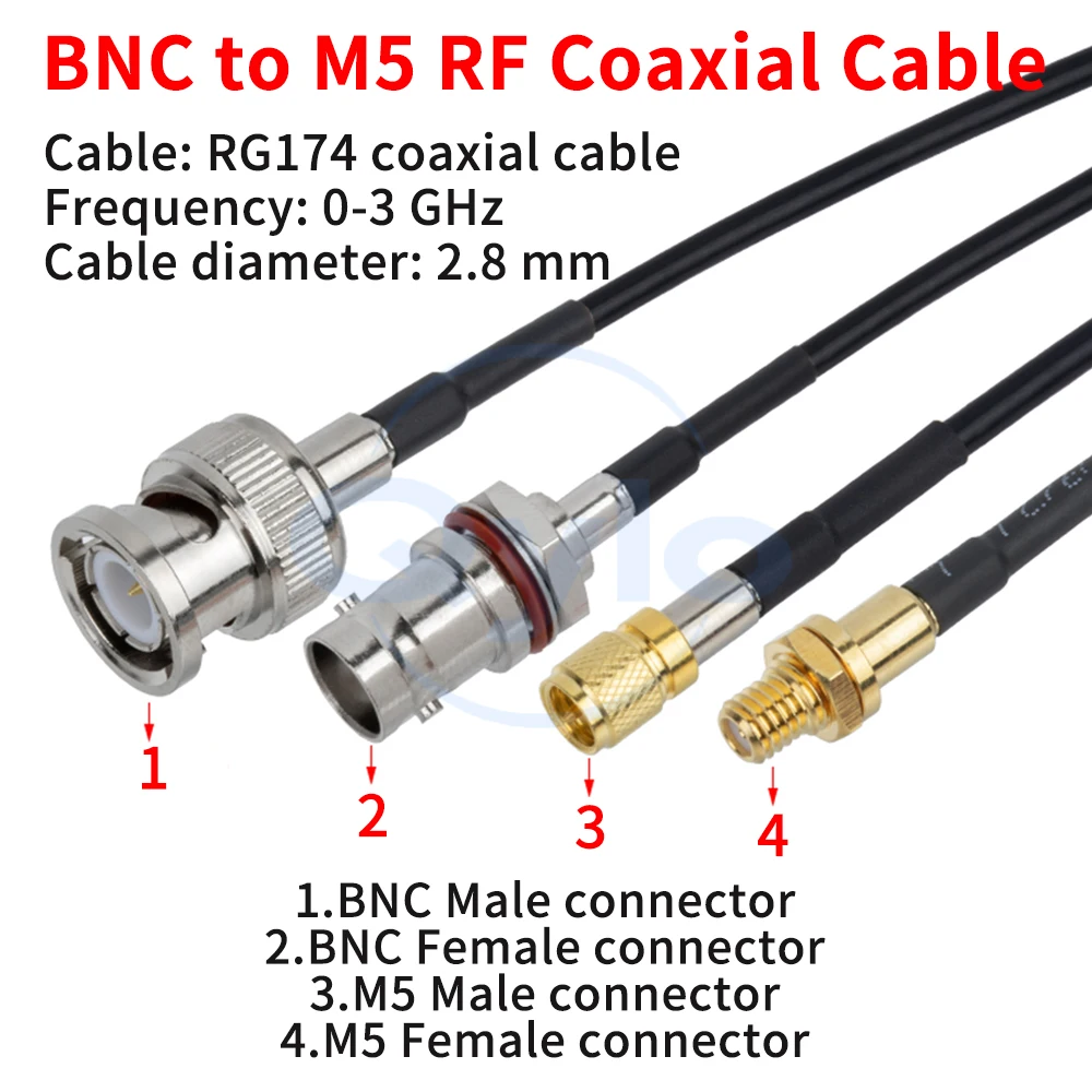 BNC male to M5/L5 male 10-32 UNF vibration sensor test bench accelerometer Q9 to M5 extension cable connector (1 pcs)