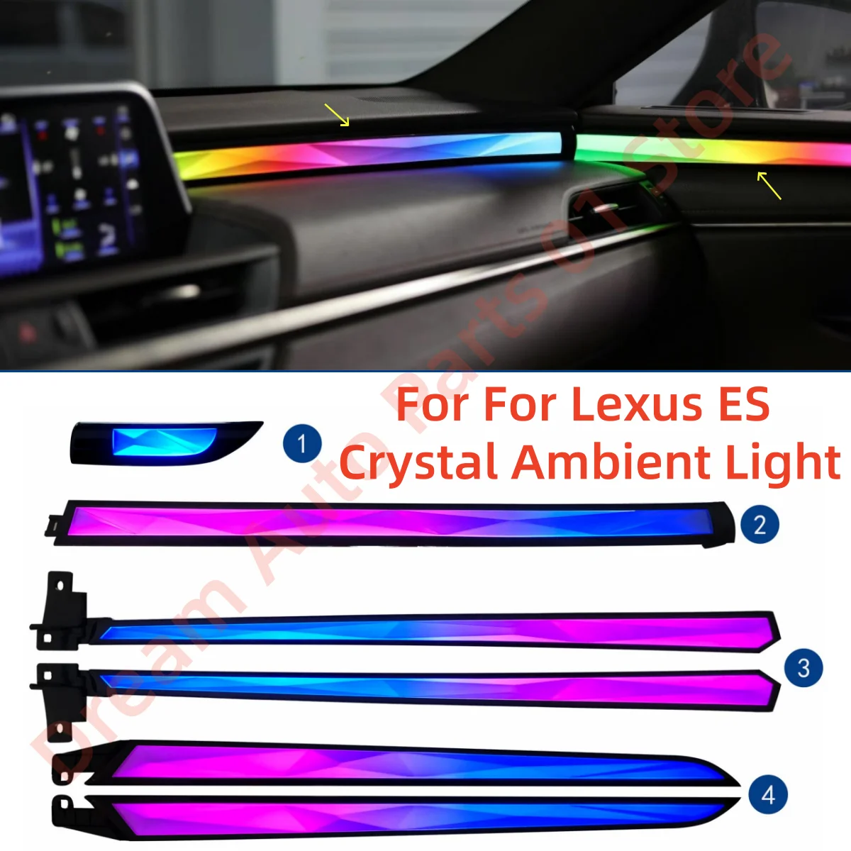 New crystal atmosphere light For Lexus ES 2018-2024 Automotive interior lighting upgrade Auto parts App control Decorative strip
