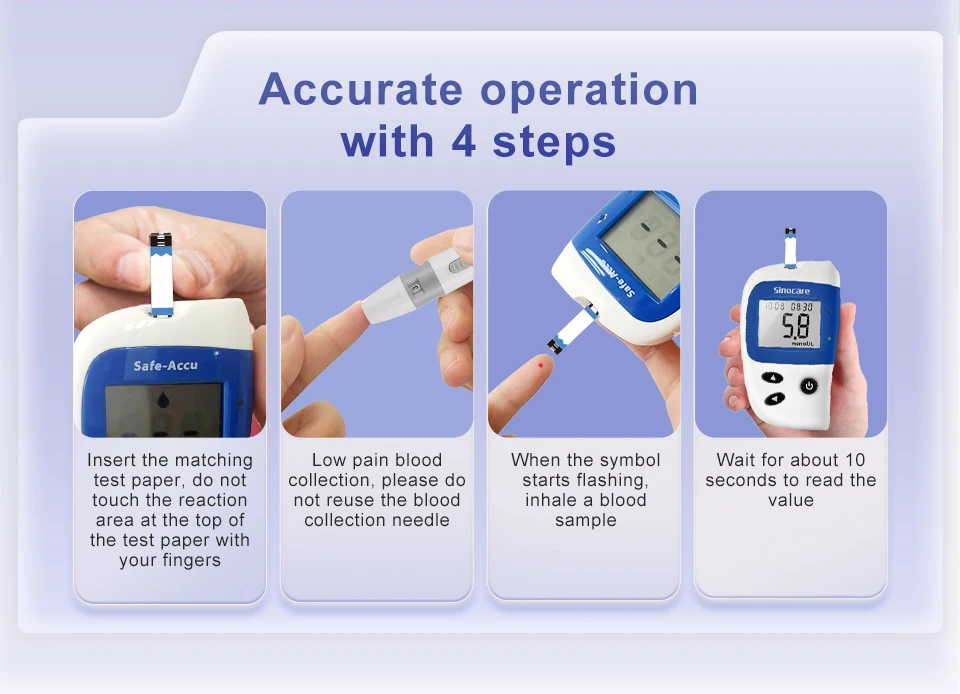 Sannuo Sinocare Safe ACCU2 Blutzuckermessgerät Blutzuckertestkit Diabetes Heim-Glukometer mit 50 Teststreifen oder Nur Teststreifen – Detail 11
