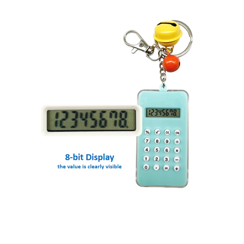 Portable Calculator with Keychain Display Pocket Counter Electronic Accounting Calculating Tool School Office Blue