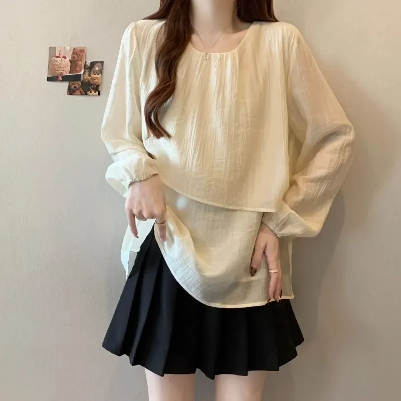 

Весенне-осенняя рубашка с длинными рукавами, нерегулярный фонарь, 2025 год, уменьшение нового века, свободный тонкий топ в западном стиле