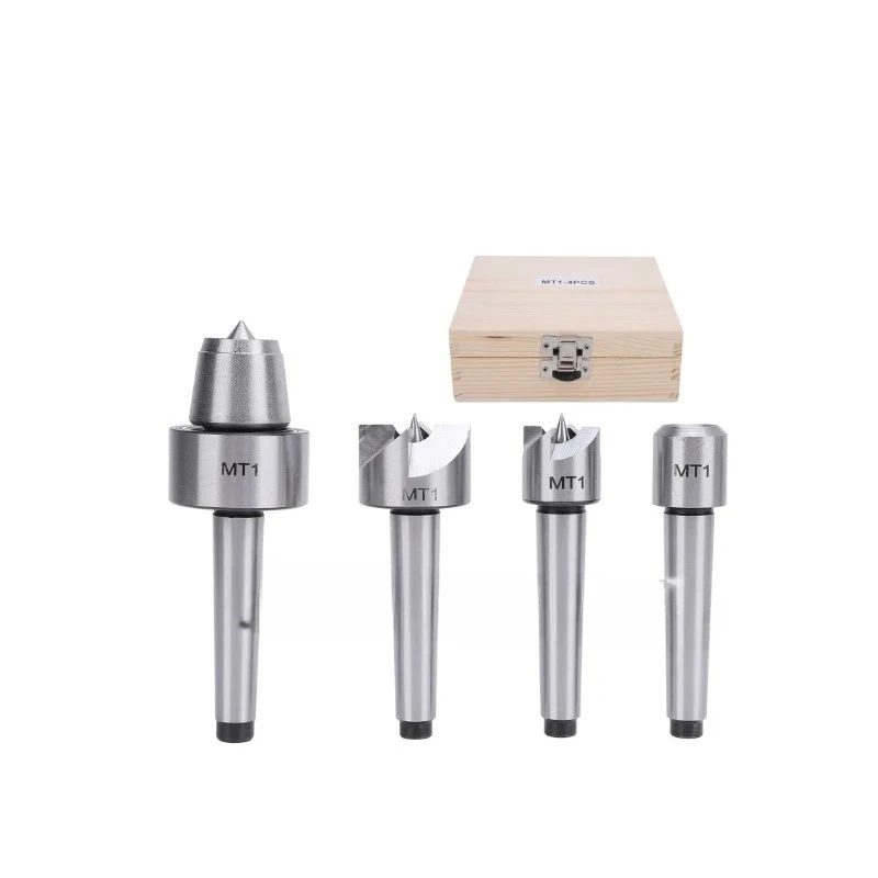 4Pcs/Set MT1   Drive Spur Driver Dead C Enter with Wooden Case for Metalworking Wood Lathe Turning Tools