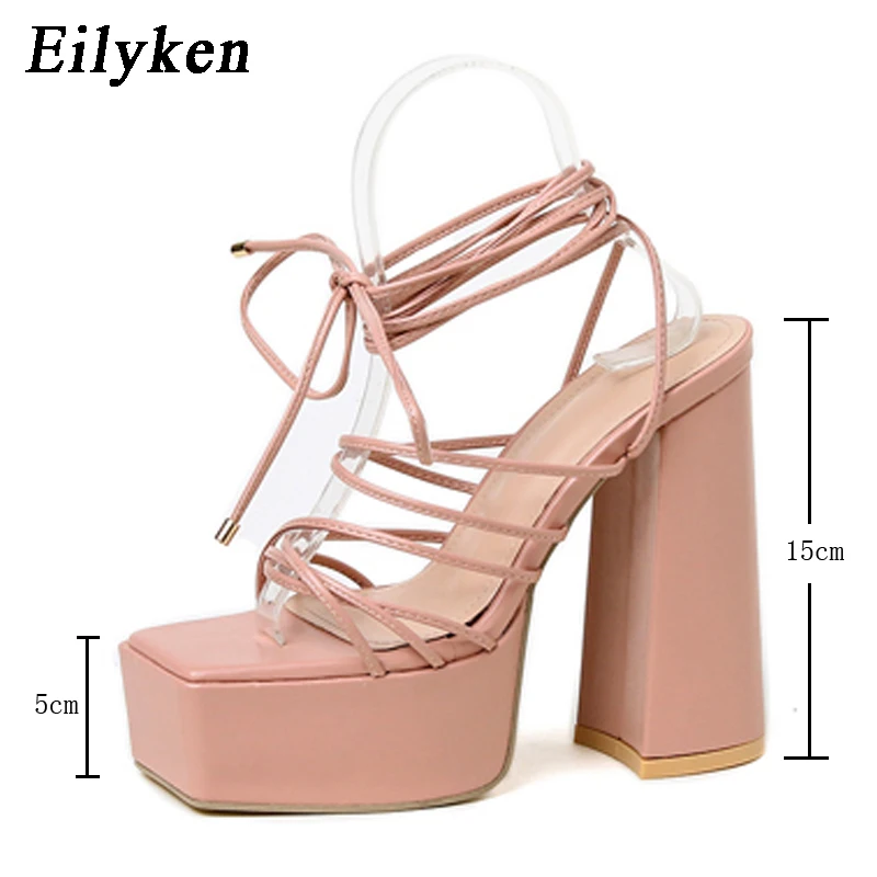 Eilyken Platform Extreme High Heels Women\'s Sandals Stiletto Heels Sexy Open Peep Toe Ankle Strap Pole Dancing Shoes