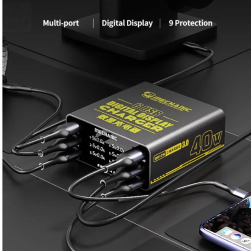 ميكانيكي F-POWER 6 شحن ذكي يدعم الشحن السريع مع شاشة LCD 40 وات لهاتف iPhone Huawei XIAOMI SAMSUNG OPPO VIVO