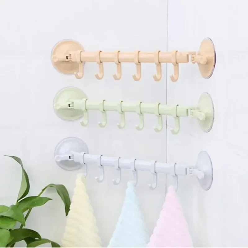 Wall Vacuum Rack Suction Cup 6 Hooks Towel Bathroom Kitchen Holder Sucker Hanger 34.5*7.1cm for Kitchen Bathroom