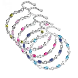 Blue Topaz Bracelets Female Real Silver Deep Blue Sapphire Color Gemstone Bracelet for Student Girl Birthday Gift