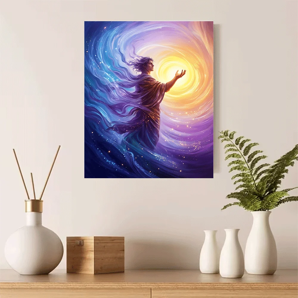 1PC-Unframed Canvas poster wall decoration  Cosmic Warrior Reaching for Light Galaxy Art Print