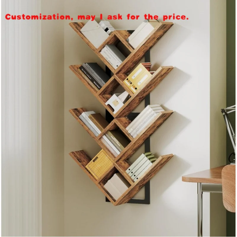 

На заказ. Современный простой деревянный книжный шкаф, новый стиль, книжная полка в форме дерева для гостиной, железные полы с настенными полками