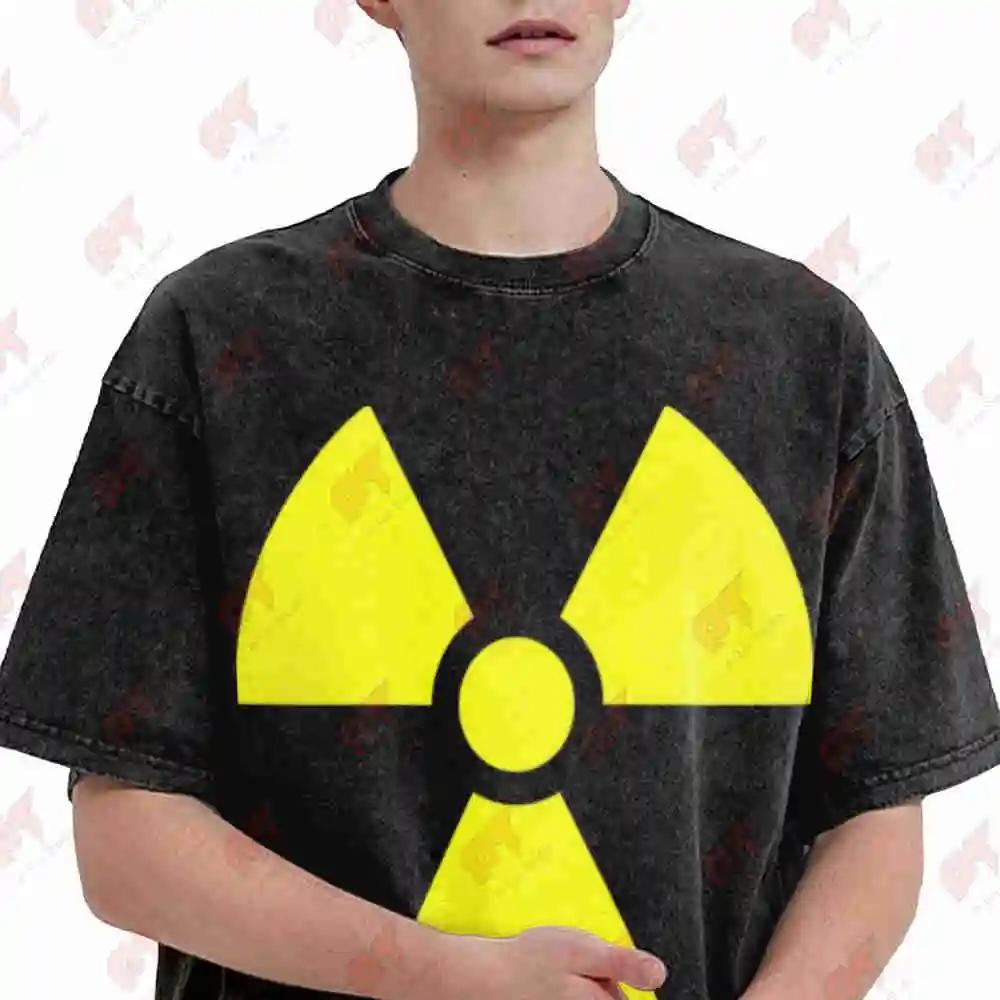 Radiation Symbol Hazard Warning Safety Sign Vintage Washed Tee Pure Cotton T-Shirt