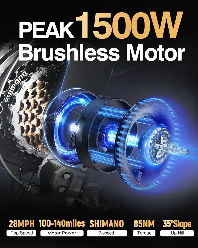 Electric Bike for Adults/Teens Spark-1500W Peak Motor 20" Fat Tires 20+MPH Electric Dirt Bike, 749-1498Wh Battery Ebike, D image 4