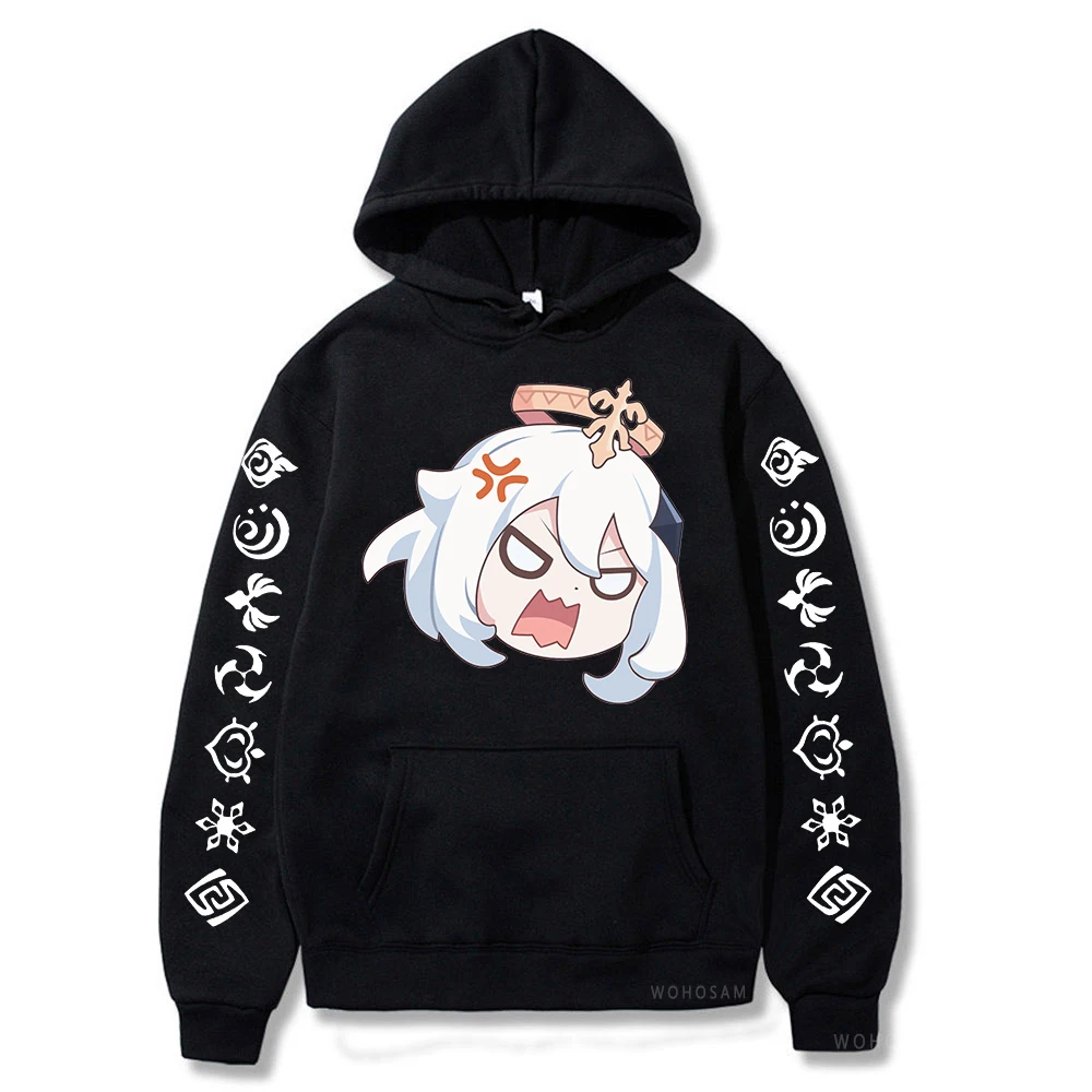 Kawaii Paimon Genshin Impact Hoodies Sweatshirt Hot Spiel Anime Hip Hop Streetwear Harajuku Winter Männer Übergroßen Patchwork Hoodie