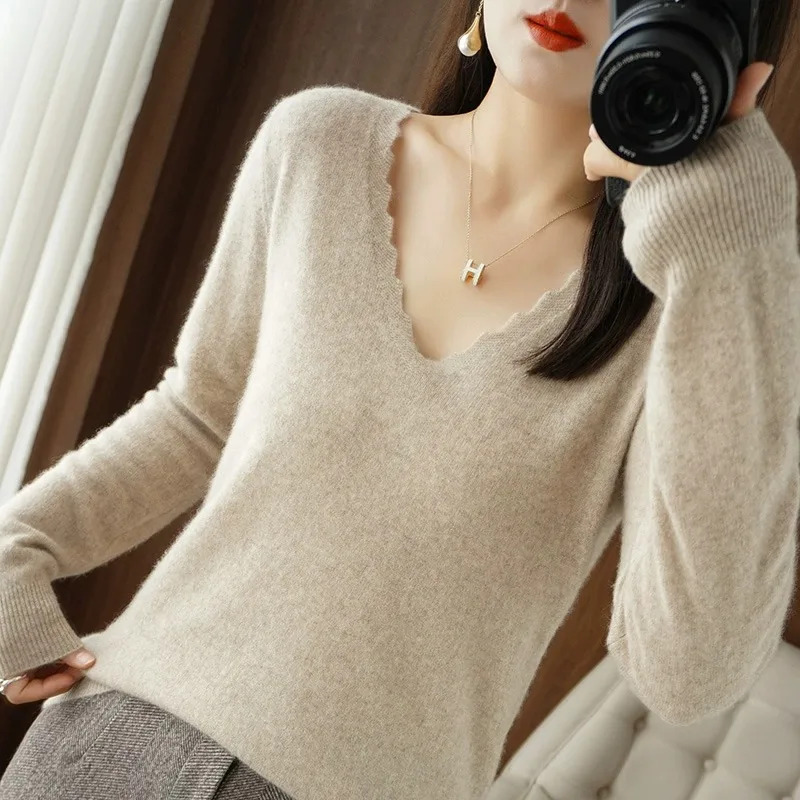 Autumn Winter Women Swewter V-neck Long Sleeve Kniited Tops Casual Warm Bottoming Shirt Fashion Korean Pullovers Soft Knitwear