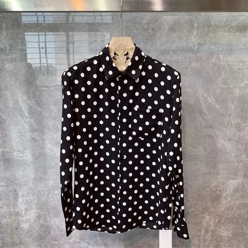 Camisa con estampado de leopardo para hombre, blusa informal de manga larga con cuello de Polo, estilo Harajuku Y2K, a la moda, primavera y otoño