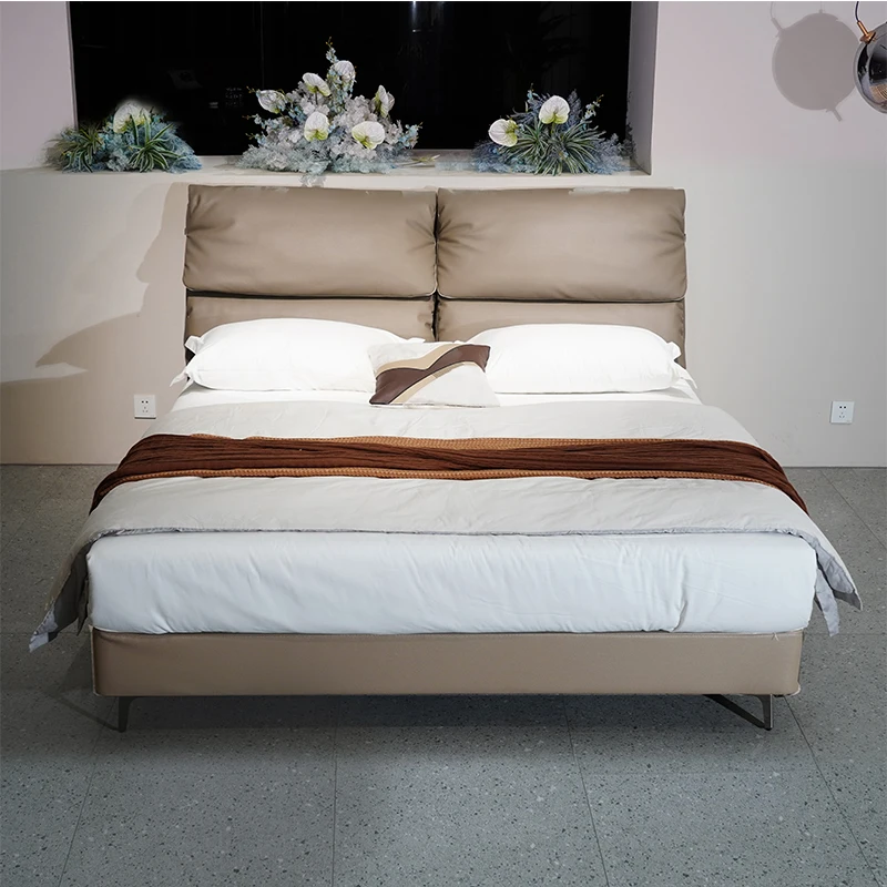 #Modern Newly Design Real Leather Queen Size Bed for Bedroom Furniture Set Luxury King Size Loft Bed Frame