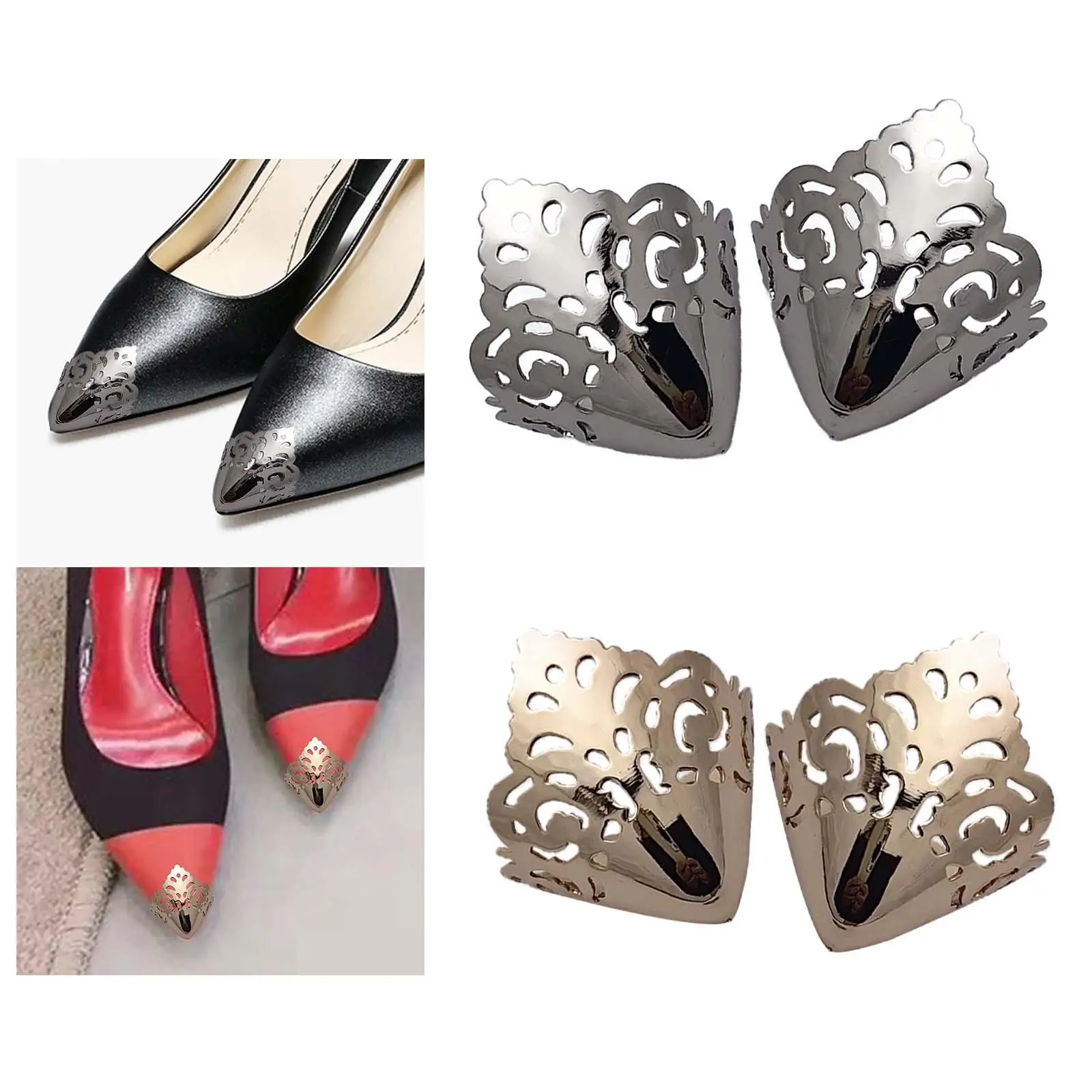 ตัวป้องกันหัวรองเท้าโลหะ 2 ชิ้น สำหรับผู้หญิงและเด็กผู้หญิง แบบโปร่ง ตกแต่งสีพื้น เรียบหรู ขนาดเล็ก สำหรับปกป้องรองเท้า