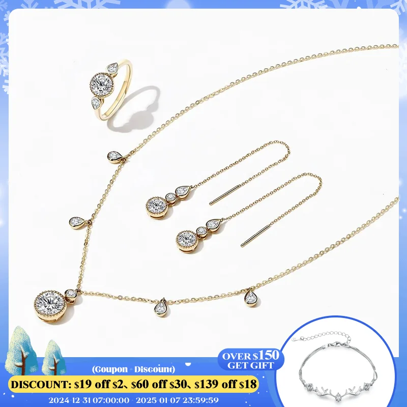 ATTAGEMS Luxurly Diamond Jewelry Sets for Women Solid 925 Sterling Silver Gold Moissanite Earrings Ring Necklace Pendant Party