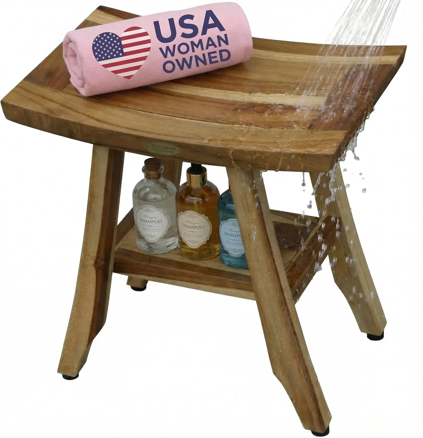 

Регулируемая тиковая скамья для душа, компактное сиденье для ванной с полкой для хранения, с перфорированной конструкцией, водостойкий стул для спа-процедур, для использования в помещении и на улице