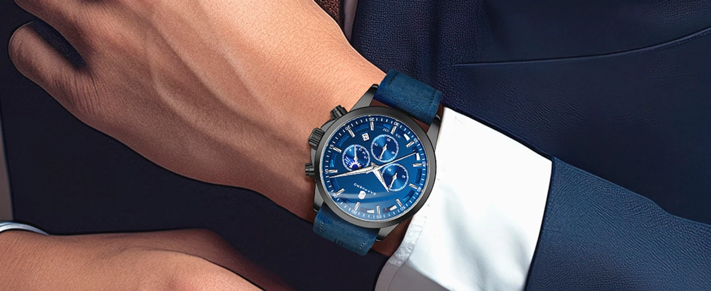SAPPHERO Herren Chronograph Quarzuhr, 5ATM Wasserdicht, Hardlex Kristall, Lederarmband, Modische Sportuhr, Perfektes Geschenk für Männer – Detail 13